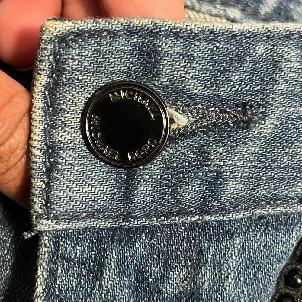 Michael Kors Blue Skinny Denim Jeans Embroidered Aplique Rare Sz 2